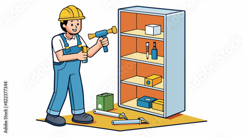 Assembling a Bookshelf Lay out all the pieces of the bookshelf and make sure all the necessary screws and tools are handy. Follow the instruction. Cartoon Vector