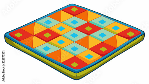 A squareshaped picnic blanket made of soft and durable fabric with a bright and colorful pattern of geometric shapes perfect for a day out at the. Cartoon Vector