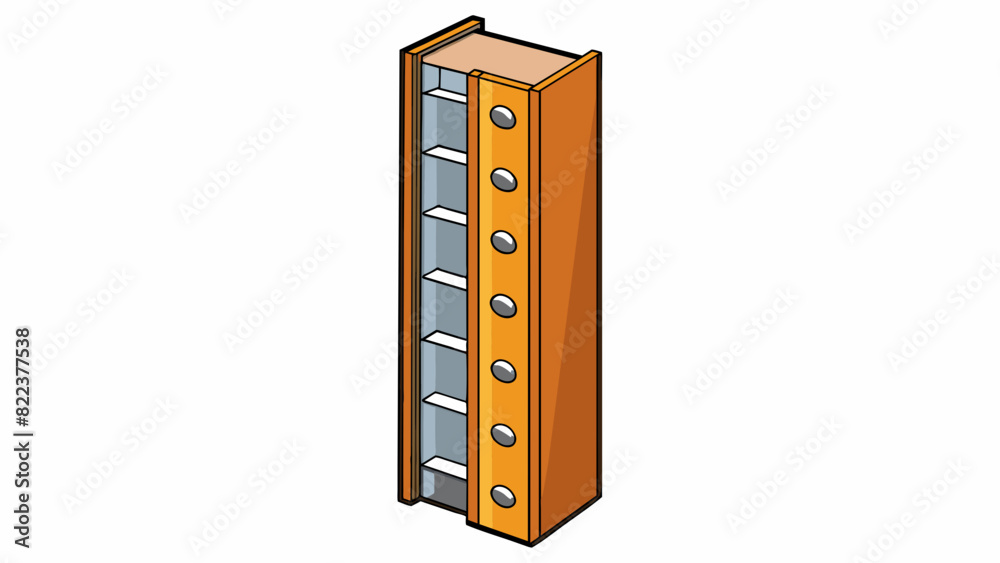 A tall narrow bookshelf made of heavy metal bolted securely to the wall for stability and safety.. Cartoon Vector A tall narrow bookshelf made of heavy metal bolted securely to the wall for stability and safety.. Cartoon Vector