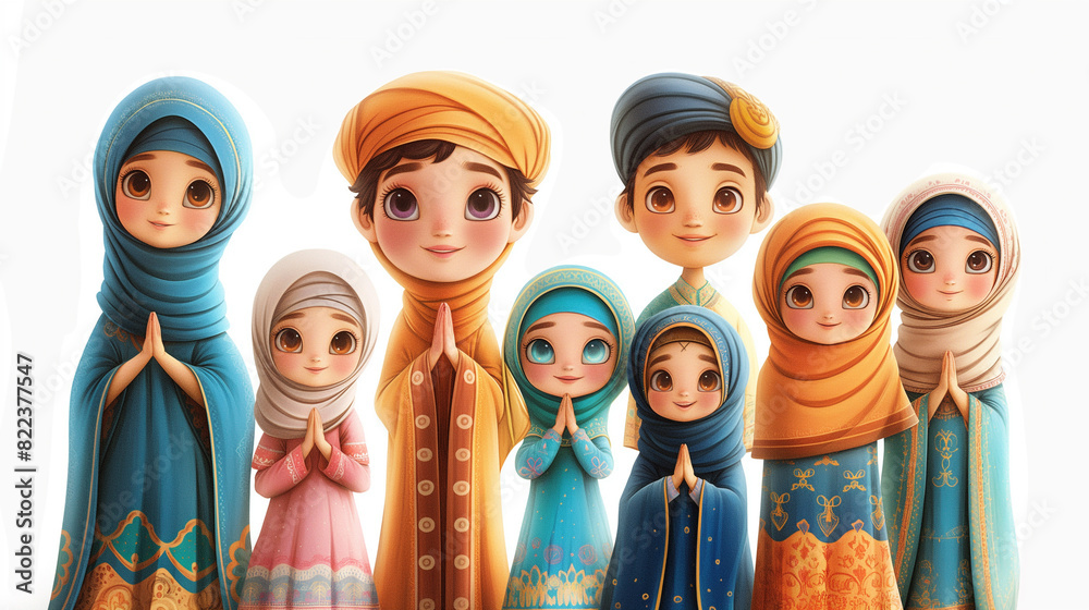 Obraz premium Cute Muslim Kids, celebrating Ramadan