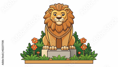 As you explore the park you pass by a majestic statue of a noble lion. Its fierce expression and intricate details make it a striking centerpiece. Cartoon Vector