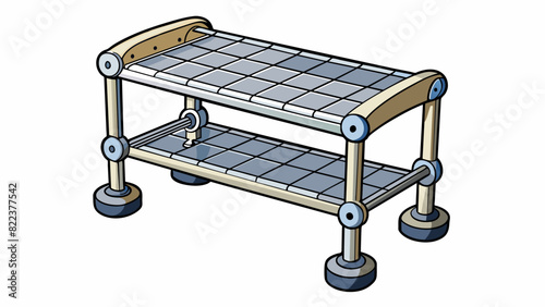 A sy metal frame with four legs and a mesh bottom used for storing and organizing shoes.. Cartoon Vector