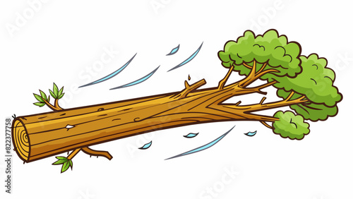 A tree branch fell from a tree during a storm because the wind was too strong. The tree branch was thick and heavy while the wind was a powerful force. Cartoon Vector