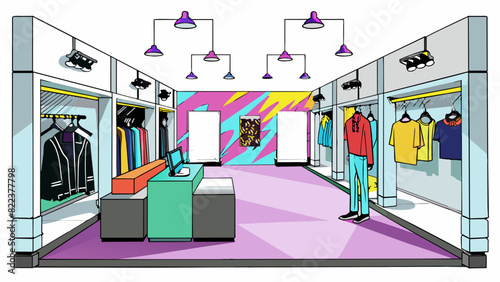 A trendy fashion company known for its streetwear designs. The flagship store is a multilevel space with graffitiadorned walls and steel racks full of. Cartoon Vector