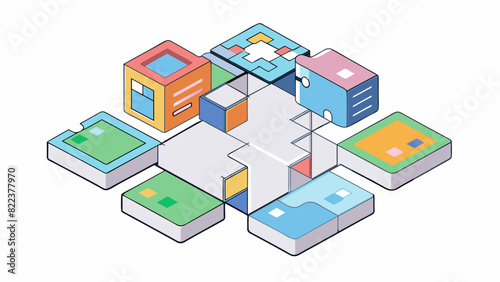 A web is like a complex puzzle consisting of various pieces that fit together to create a coherent and functioning whole. It is designed with coding. Cartoon Vector