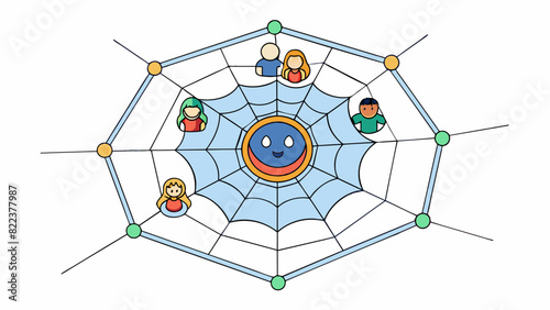 A web is like a spiders intricate web of relationships and connections. It allows people to interact and communicate with each other share information. Cartoon Vector