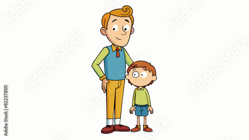 A young child standing next to their towering parent their head reaching only to their parents waist highlighting the vast difference in height. Cartoon Vector