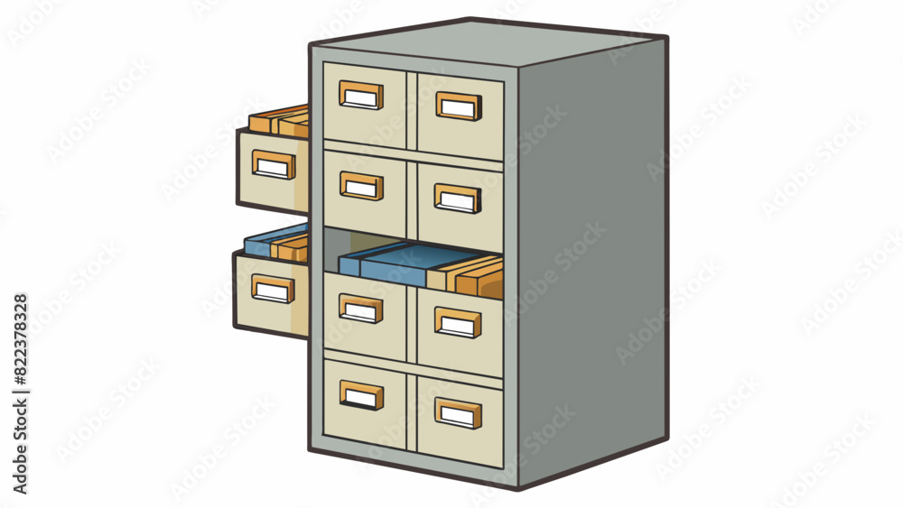 file could be a metal cabinet with multiple drawers standing tall and painted in a neutral color. Each drawer is labeled with a number and inside are. Cartoon Vector file could be a metal cabinet with multiple drawers standing tall and painted in a neutral color. Each drawer is labeled with a number and inside are. Cartoon Vector