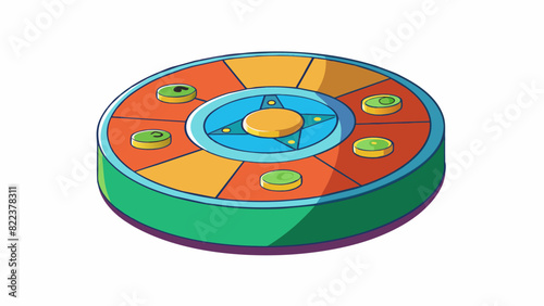 Factor D is a round plastic disc with a colorful pattern on one side and numbers and shapes on the other. It can be spun on a flat surface and has a. Cartoon Vector