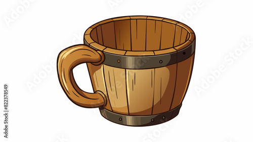 Made of wood this cup has a rustic handcrafted feel. Its exterior is rough and unfinished but the interior is smooth and polished. The handle is a. Cartoon Vector