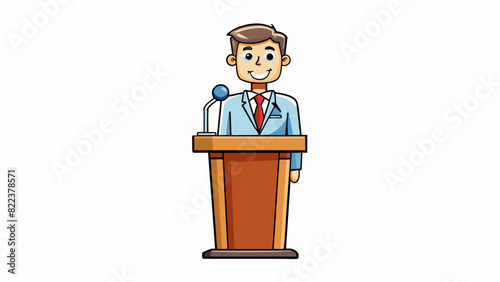 On the stage a tall wooden podium towered over the lecturer who stood behind it confidently. The podium was adorned with a microphone and a glass of. Cartoon Vector