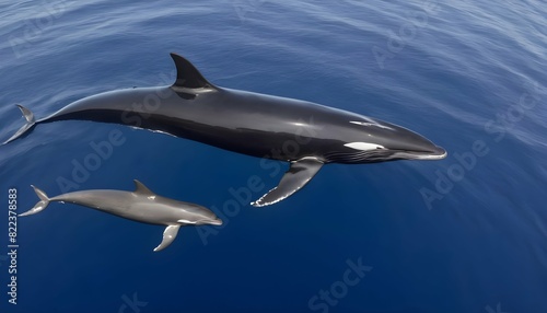 A Mother And Calf Minke Whale Traveling Together photo
