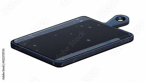 Sitting on the counter the black marble ting board boasts a subtle shine its smooth cool surface perfect for slicing and dicing fruits and vegetables.. Cartoon Vector