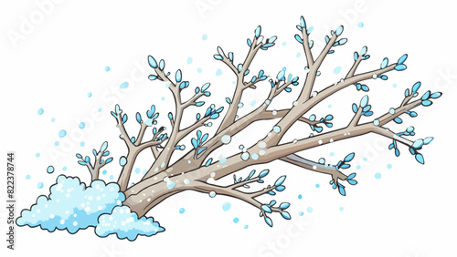 Snowcovered branches sparkle in the sunlight the delicate powder frozen in tiny crystals. When touched they crunch and break easily.. Cartoon Vector