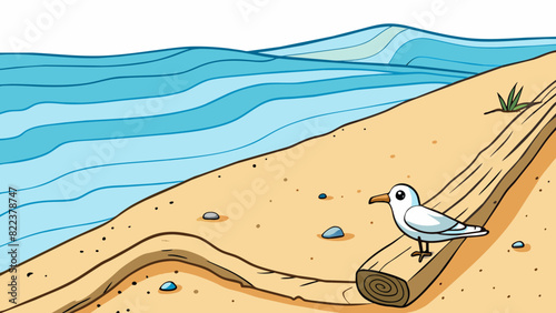 Soft gentle dunes of powdery sand stretched out for miles along the shoreline. The water was a deep shade of turquoise the waves gently crashing. Cartoon Vector