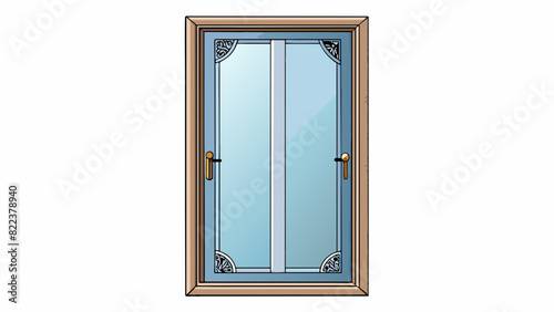 The door was made of glass with a delicate design etched onto its surface. The handle was made of brushed steel cool to the touch.. Cartoon Vector