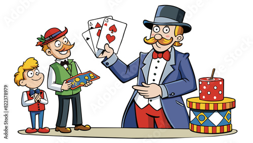The final trick is a classic sleight of hand card trick that requires a few coins as well. The magician shows the audience a deck of cards and asks. Cartoon Vector