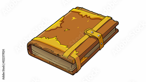 The old faded book had a cracked leather cover and yellowed pages with the title ly visible on the spine.. Cartoon Vector