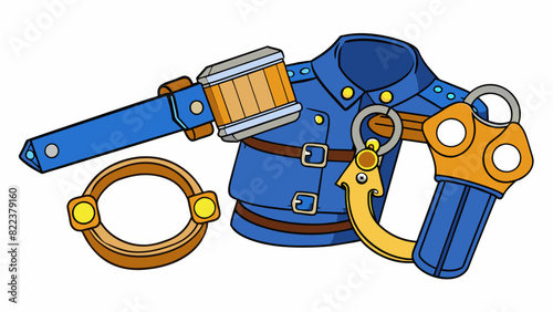 The officers duty belt was adorned with various tools and weapons such as a sy handgun pepper spray and handcuffs. Each item was carefully p and. Cartoon Vector
