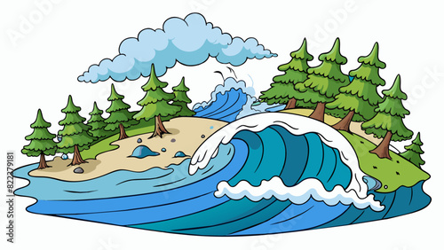 The once peaceful lake was now a churning mass of dark angry waves. The wind howled across the surface causing whitecaps to form and crash against the. Cartoon Vector