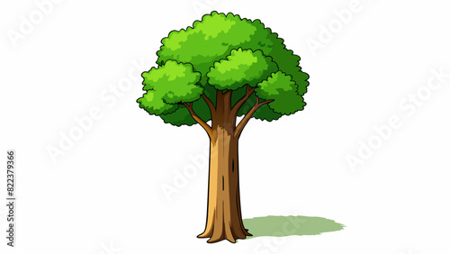 The tree stood tall and proud its towering height casting a comforting shadow on the ground. Its trunk was thick and sy with dark rough bark that. Cartoon Vector