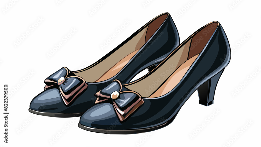 Two classic black pumps Both shoes have a pointed toe and a shiny patent finish. One has a low chunky heel while the other is adorned with a delicate. Cartoon Vector Two classic black pumps Both shoes have a pointed toe and a shiny patent finish. One has a low chunky heel while the other is adorned with a delicate. Cartoon Vector