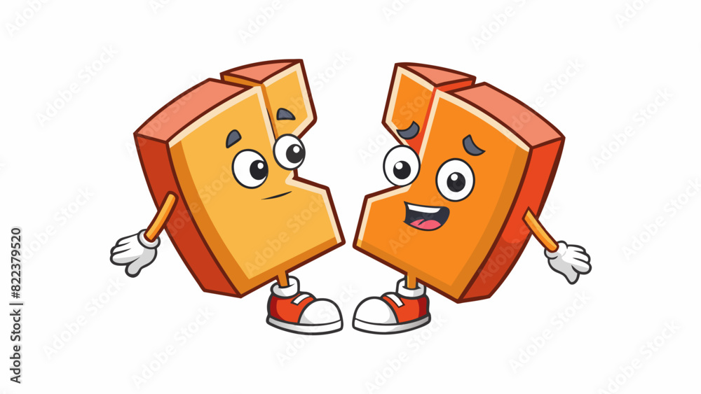 Two halves of a broken object fitting together perfectly signifying the idea of sharing resources and coming together to create soing whole.. Cartoon Vector Two halves of a broken object fitting together perfectly signifying the idea of sharing resources and coming together to create soing whole.. Cartoon Vector