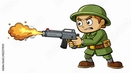 With each pull of the trigger the gun recoiled in the soldiers hands its hot barrel emitting a sharp metallic smell along with the smoky scent of. Cartoon Vector