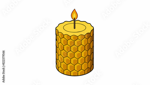 A allnatural beeswax candle rolled by hand and featuring a unique honeycomb texture. The wick is centered and straight allowing for a long even burn. Cartoon Vector