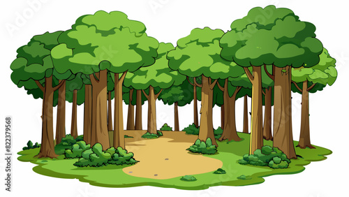 When facing a forest the front is the line where the trees meet the clearing. The trees are tall and dense with thick trunks and branches full of. Cartoon Vector