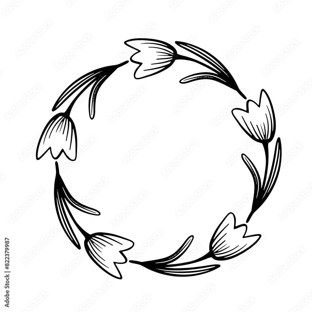 hand drawn circle frame of flowers . Doodle vector illustration round plants, herbs for wedding design, logo and greeting card. Isolated on white hand drawn circle frame of flowers . Doodle vector illustration round plants, herbs for wedding design, logo and greeting card. Isolated on white