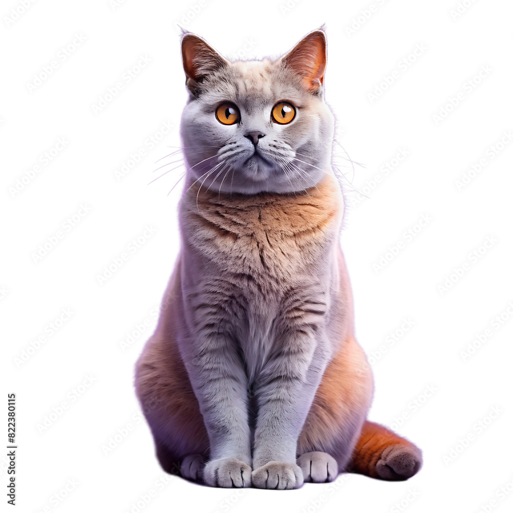 Fototapeta premium front view full body shot of a Chartreux kitten smiling isolated on transparency background PNG.AI GENERATED