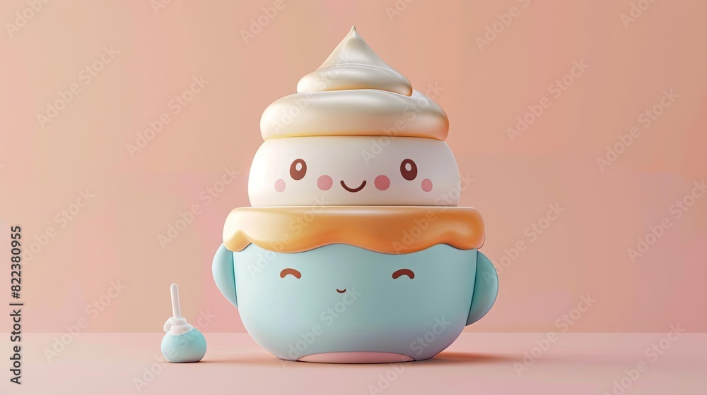 Cute, smiling cupcake illustration with pastel colors and happy faces, perfect for bakery, dessert, and children-themed designs.