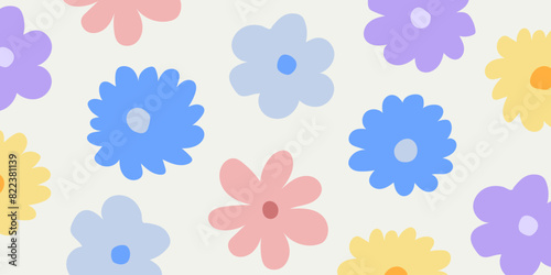 Trendy floral seamless pattern. Hand drawn 70s style floral background illustration in pastel colors