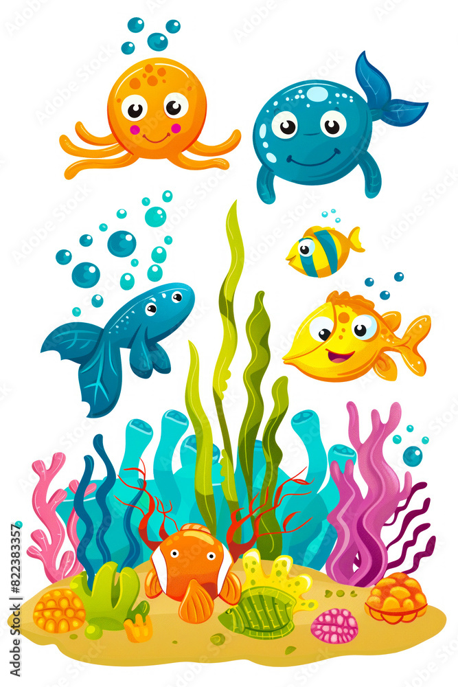 Charming aquatic animals among sea plants Charming aquatic animals among sea plants