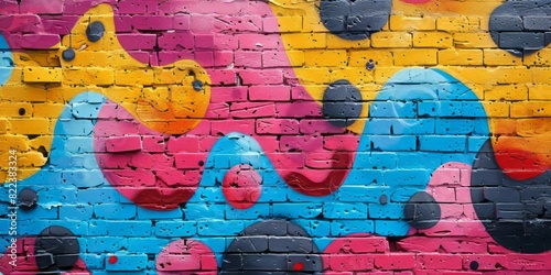 Brick wall adorned with vibrant and lively painting, showcasing a burst of colors and creativity