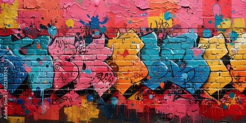A brick wall covered in vibrant graffiti art that adds a pop of color to the urban landscape