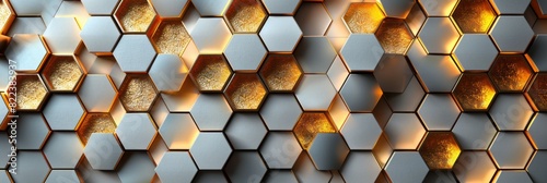 Detailed view of a wall constructed from hexagonal tiles. The tiles are closely arranged, creating a unique and modern visual