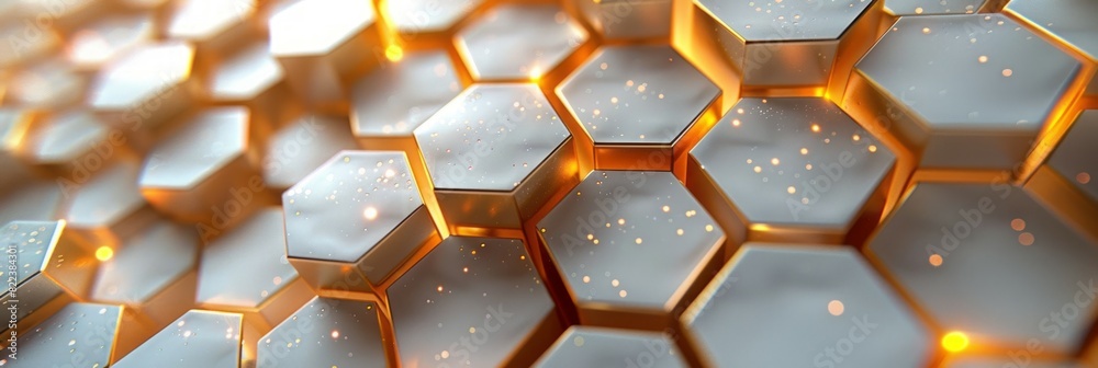 Detailed close up of a wall constructed from hexagonal tiles, showcasing the intricate pattern and texture Detailed close up of a wall constructed from hexagonal tiles, showcasing the intricate pattern and texture