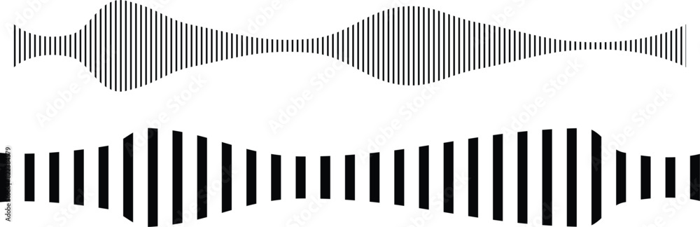 Radio Wave icon. Monochrome simple sound wave on whitet background. Vector sound wave icon. Music player sound bar. Record interface. Equalizer icon with soundwave line. vector illustration. Radio Wave icon. Monochrome simple sound wave on whitet background. Vector sound wave icon. Music player sound bar. Record interface. Equalizer icon with soundwave line. vector illustration.