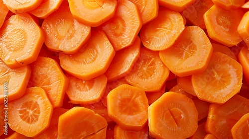 Abstract pattern, Close-up of sliced carrots arranged in a geometric pattern, emphasizing the vibrant orange hues and interesting shapes