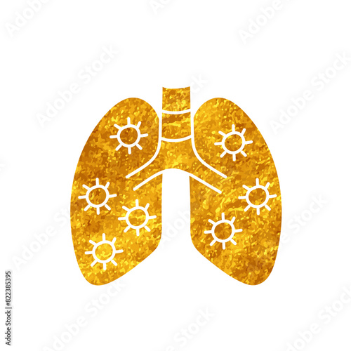 Virus infected human lungs drawing in gold color style