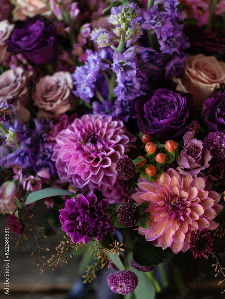 vibrant purple color flowers bouquet, ai