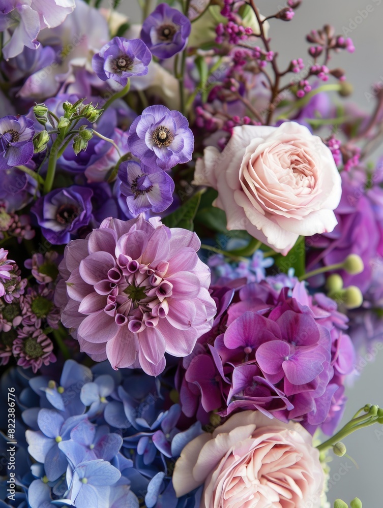 vibrant purple color flowers bouquet, ai