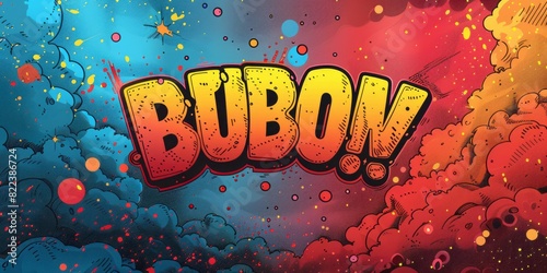 The word bubo displayed on a vibrant and colorful background photo