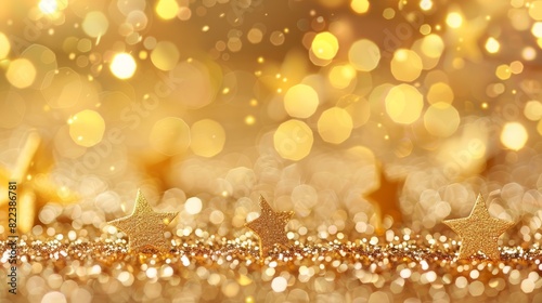 Gold defocused glitter background with golden stars