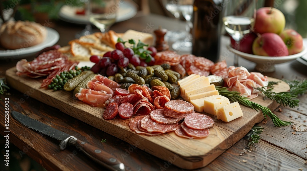 charcuterie presentation, a beautifully styled charcuterie board with vintage utensils and rustic touches, ideal for a traditional get-together charcuterie presentation, a beautifully styled charcuterie board with vintage utensils and rustic touches, ideal for a traditional get-together