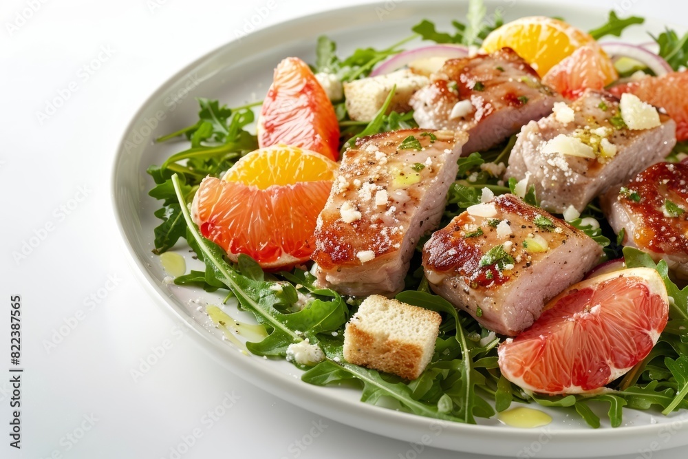 Vibrant Arugula-Citrus Salad with Seared Pork and Croutons Vibrant Arugula-Citrus Salad with Seared Pork and Croutons