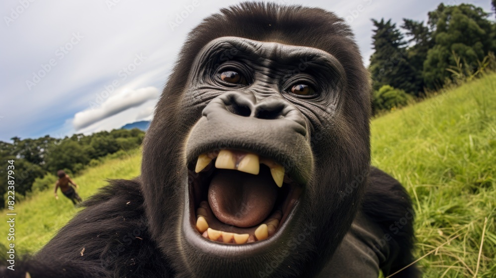 Close-up selfie portrait of a gorilla. Close-up selfie portrait of a gorilla.