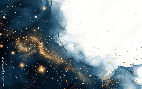 Elegant constellation themed invitation card with dark khaki, gold, and indigo colors on a white background, perfect for events.
